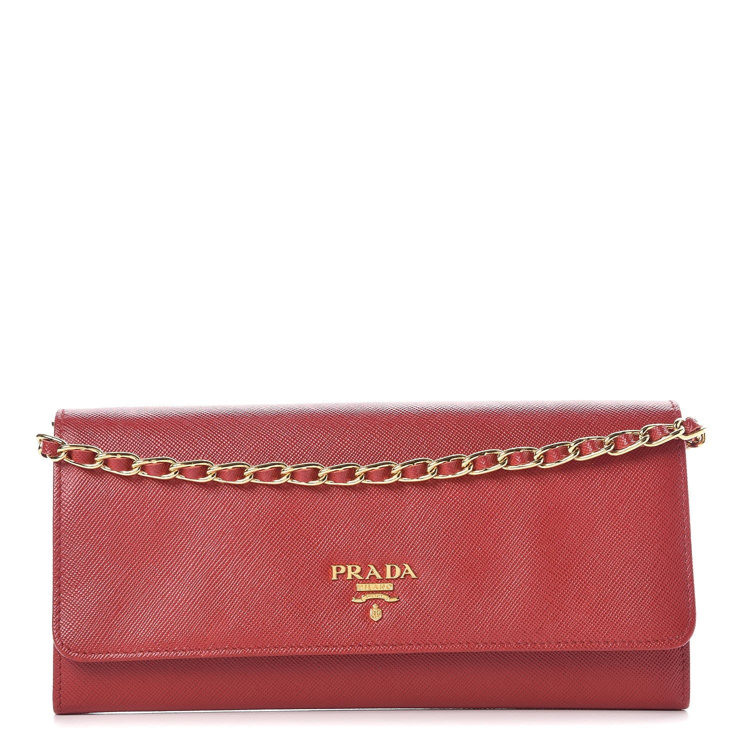 Prada Saffiano Metal Oro Chain Wallet Fuoco 1 of 14