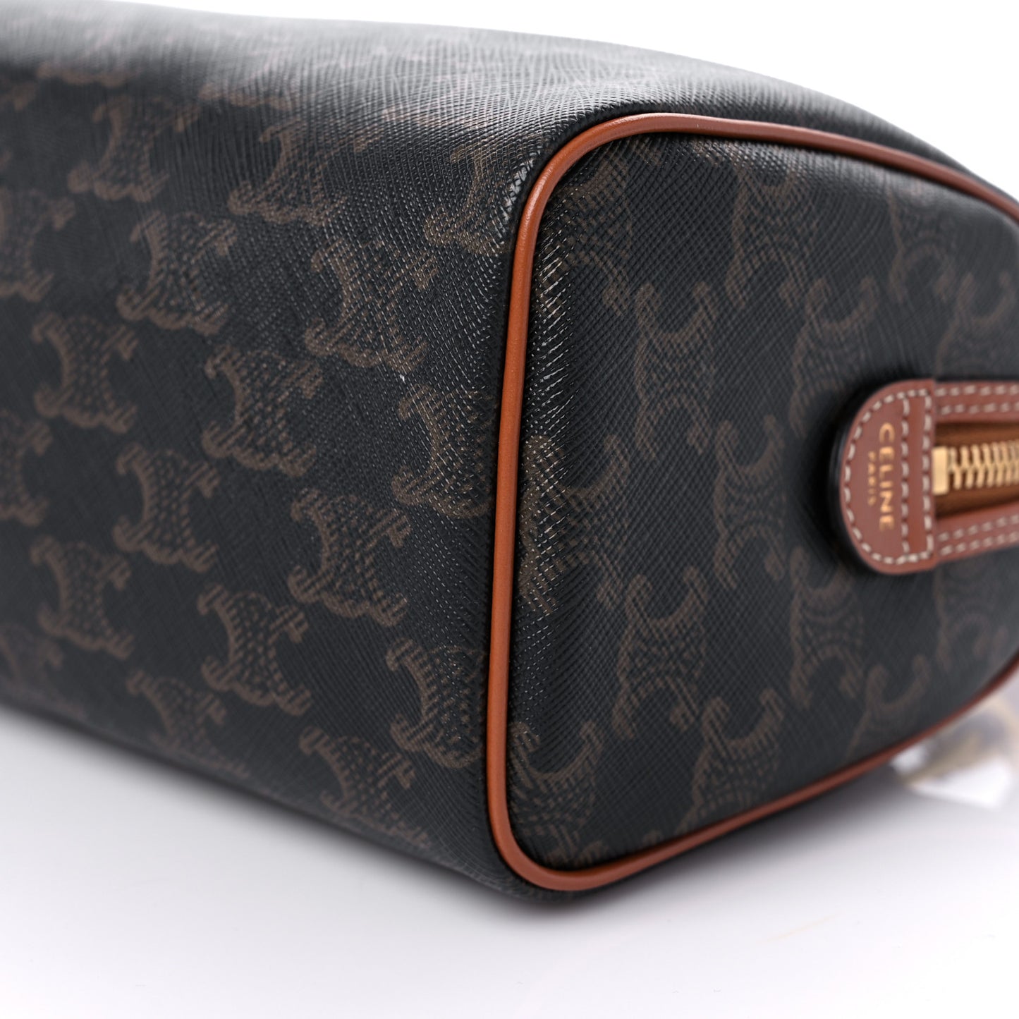 Triomphe Canvas Calfskin Small Boston Bag Tan