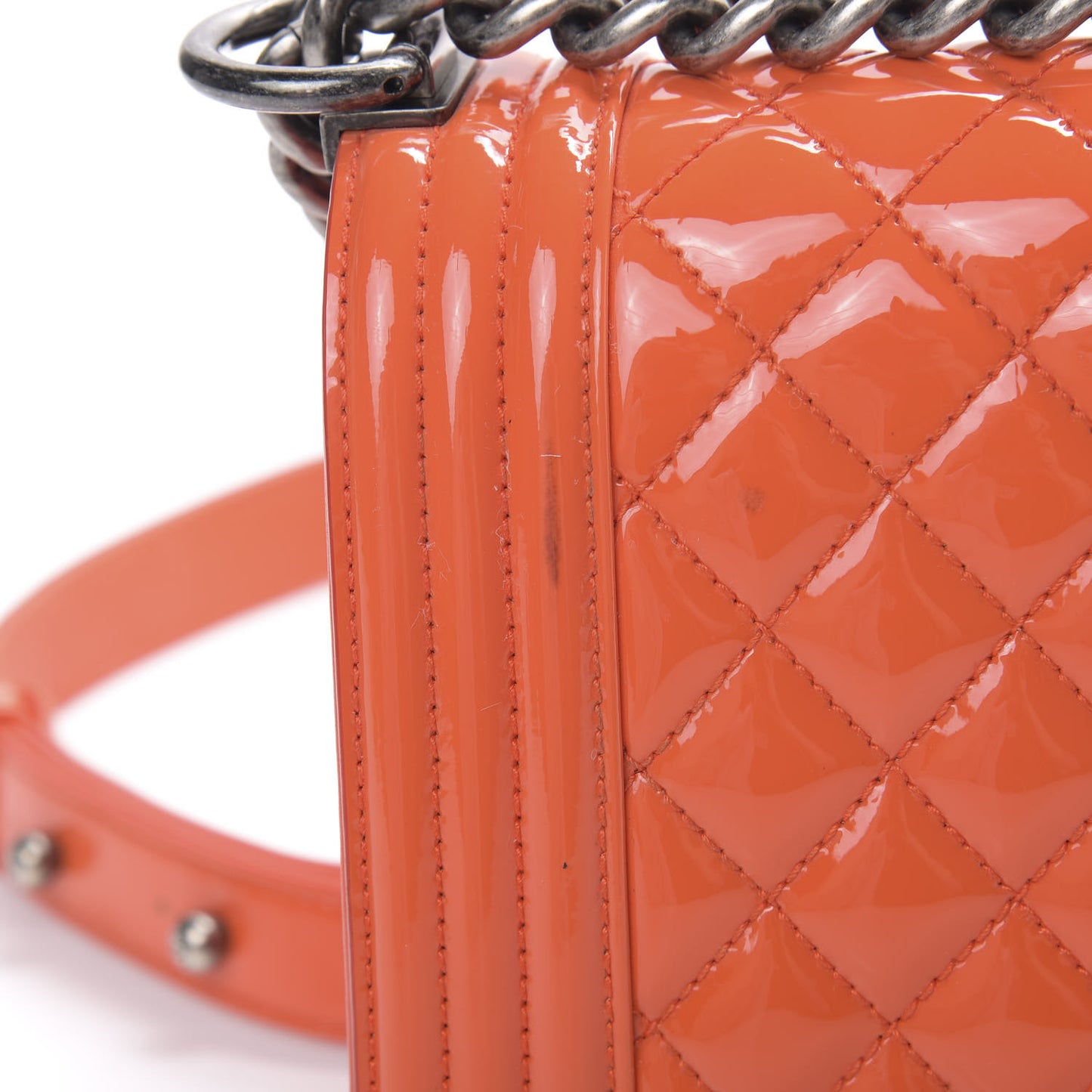 Patent Quilted Medium Boy Flap Orange