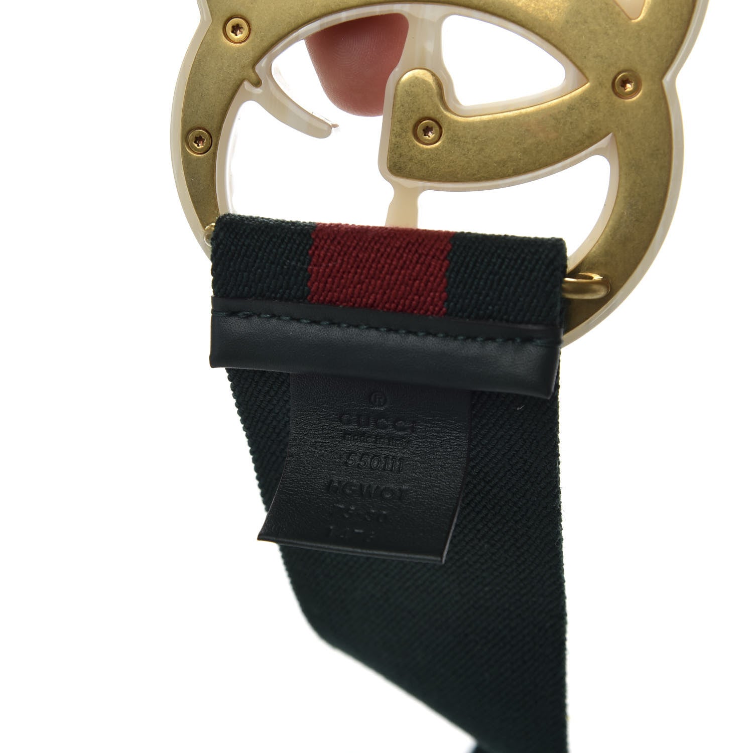 Gucci Elastic Web Crystal Embellished Plexiglass GG Marmont Belt 75 30 Red Green 4 of 5