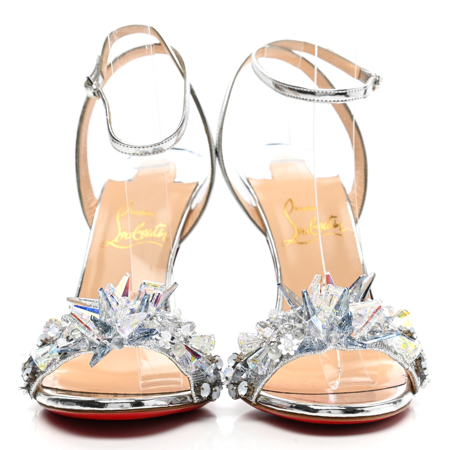 Satin Specchino Okydok 100 Ankle Strap Sandals 35 Silver