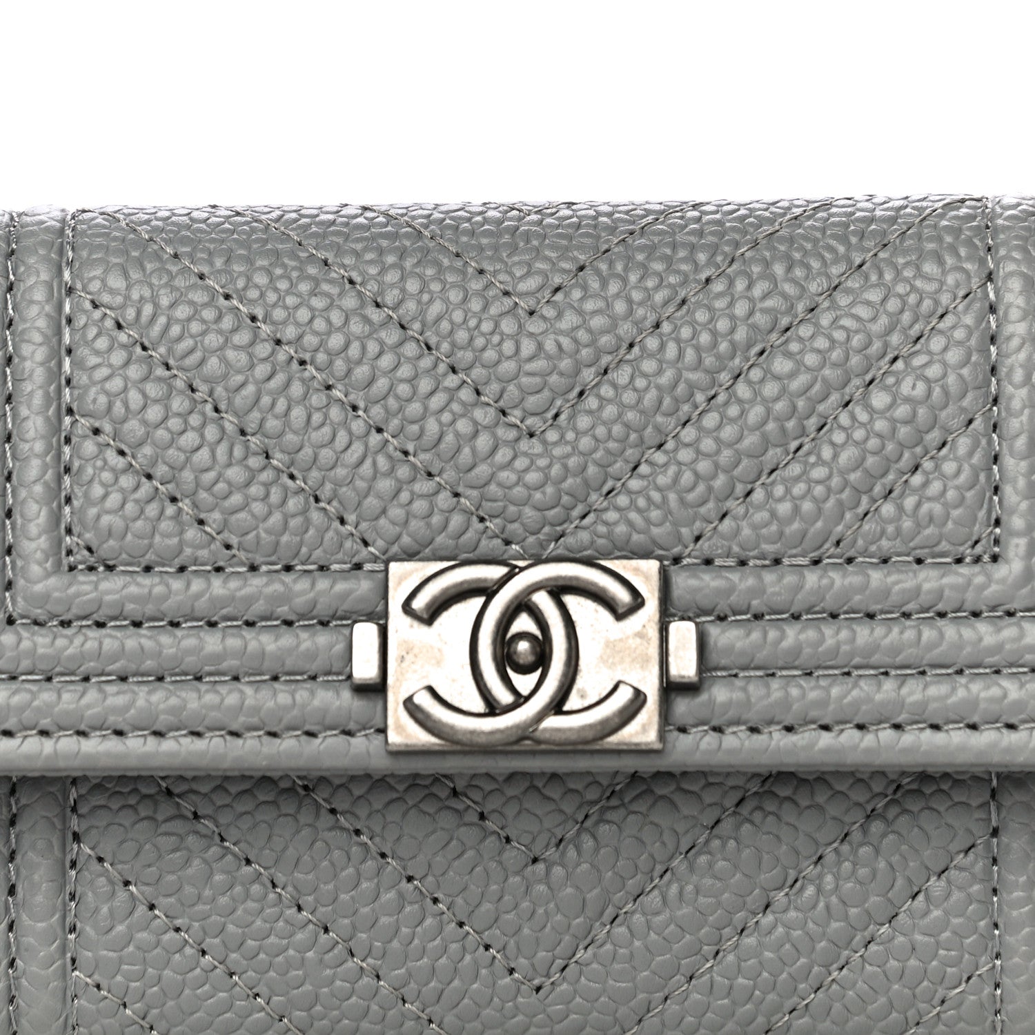 Chanel Caviar Chevron Quilted Boy Card Holder Grey 9 of 13