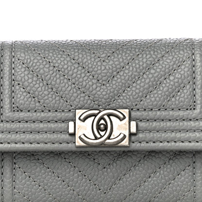 Chanel Caviar Chevron Quilted Boy Card Holder Grey 9 of 13