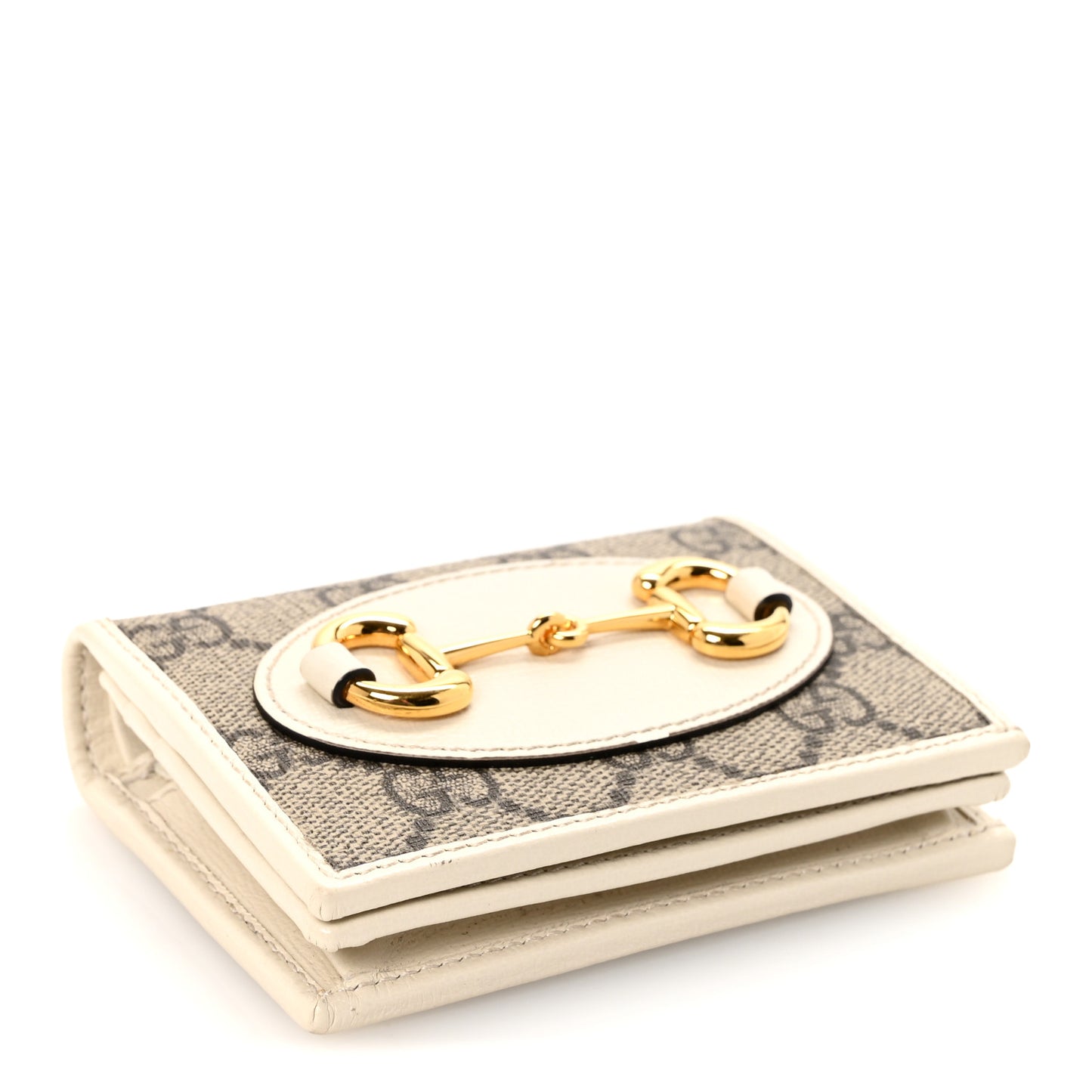 GG Supreme Monogram Azalea Calfskin Horsebit 1955 Card Case Wallet Beige Ebony Mystic White