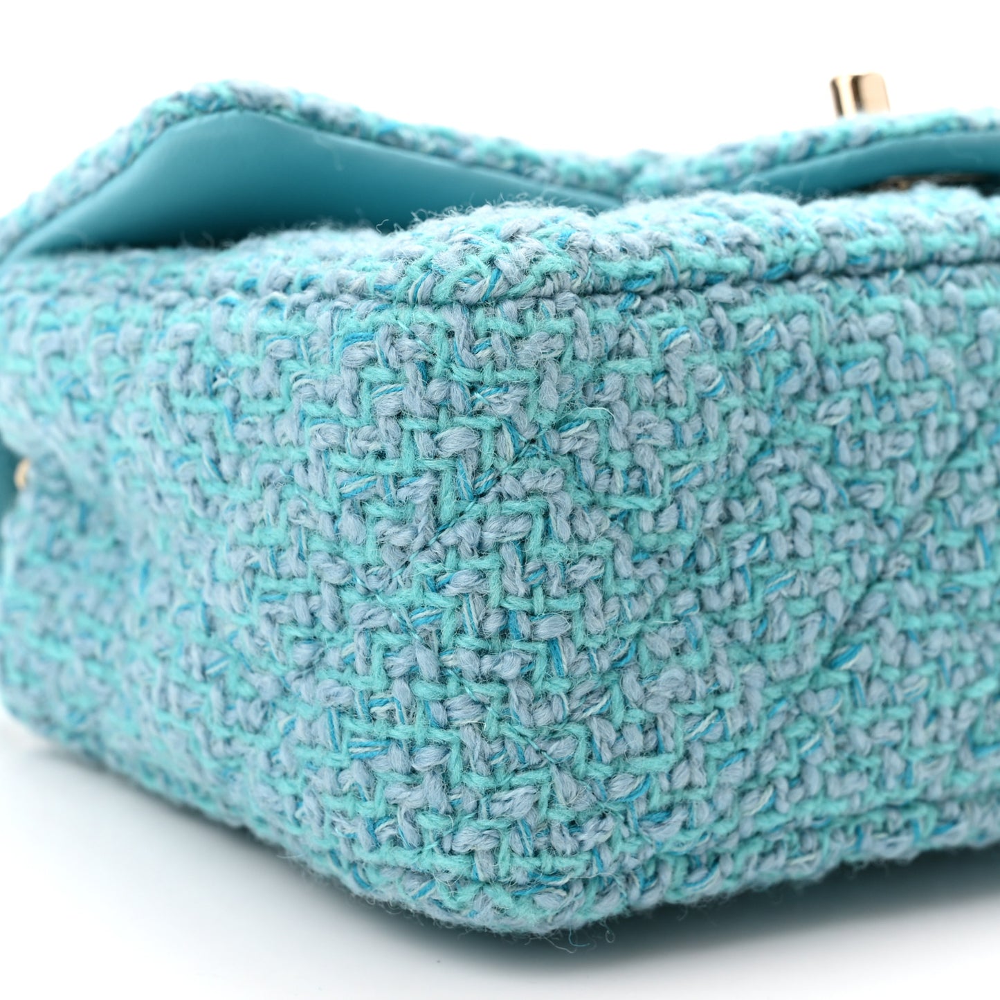 Wool Tweed Quilted Mini Rectangular Flap Turquoise Light Blue