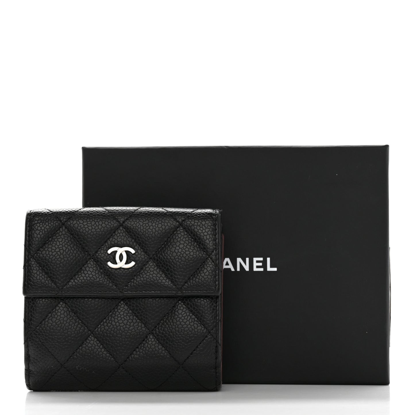 Caviar Quilted Compact French Flap Wallet Black