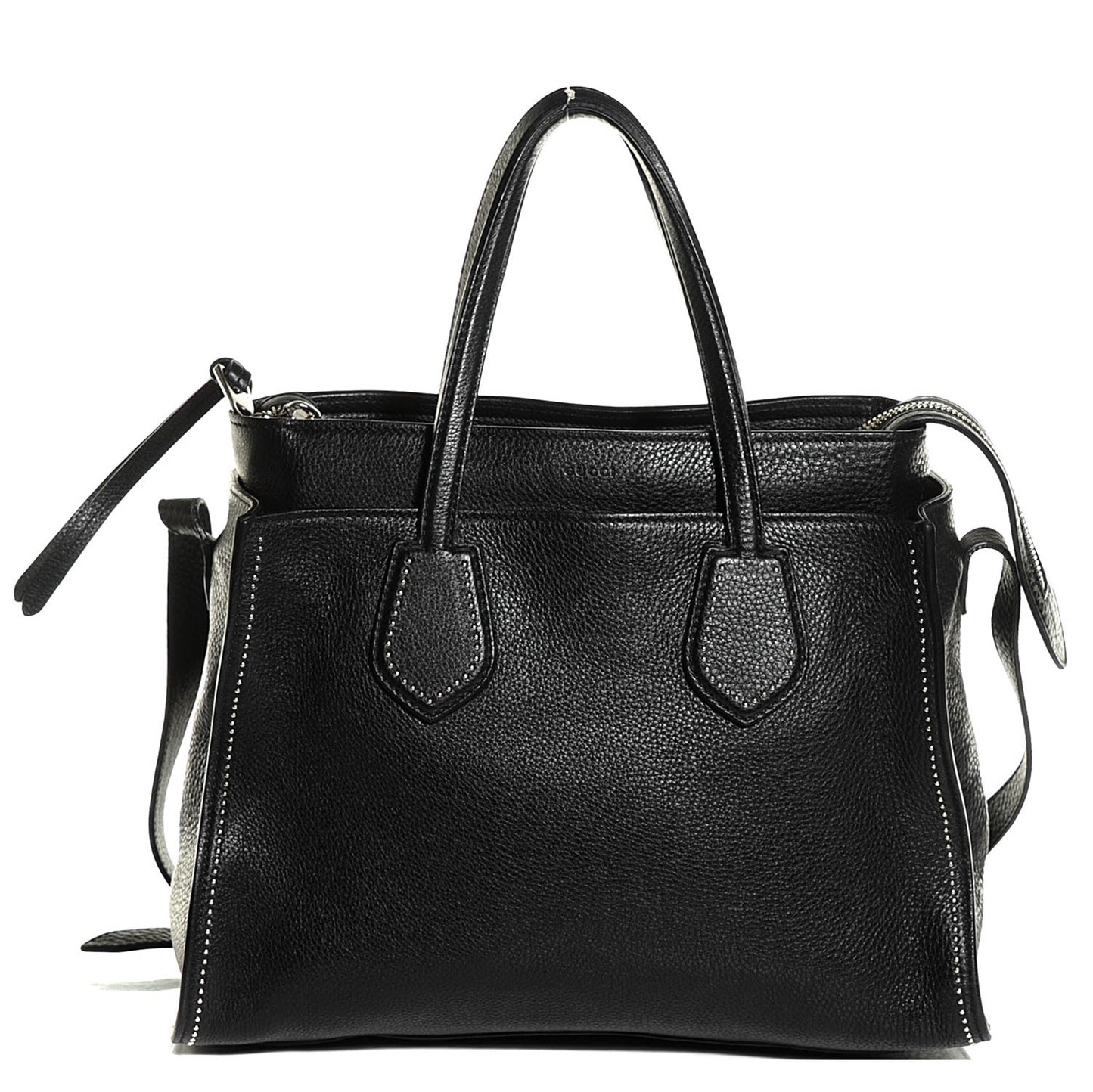 Grained Calfskin Studded Ramble Medium Tote Black