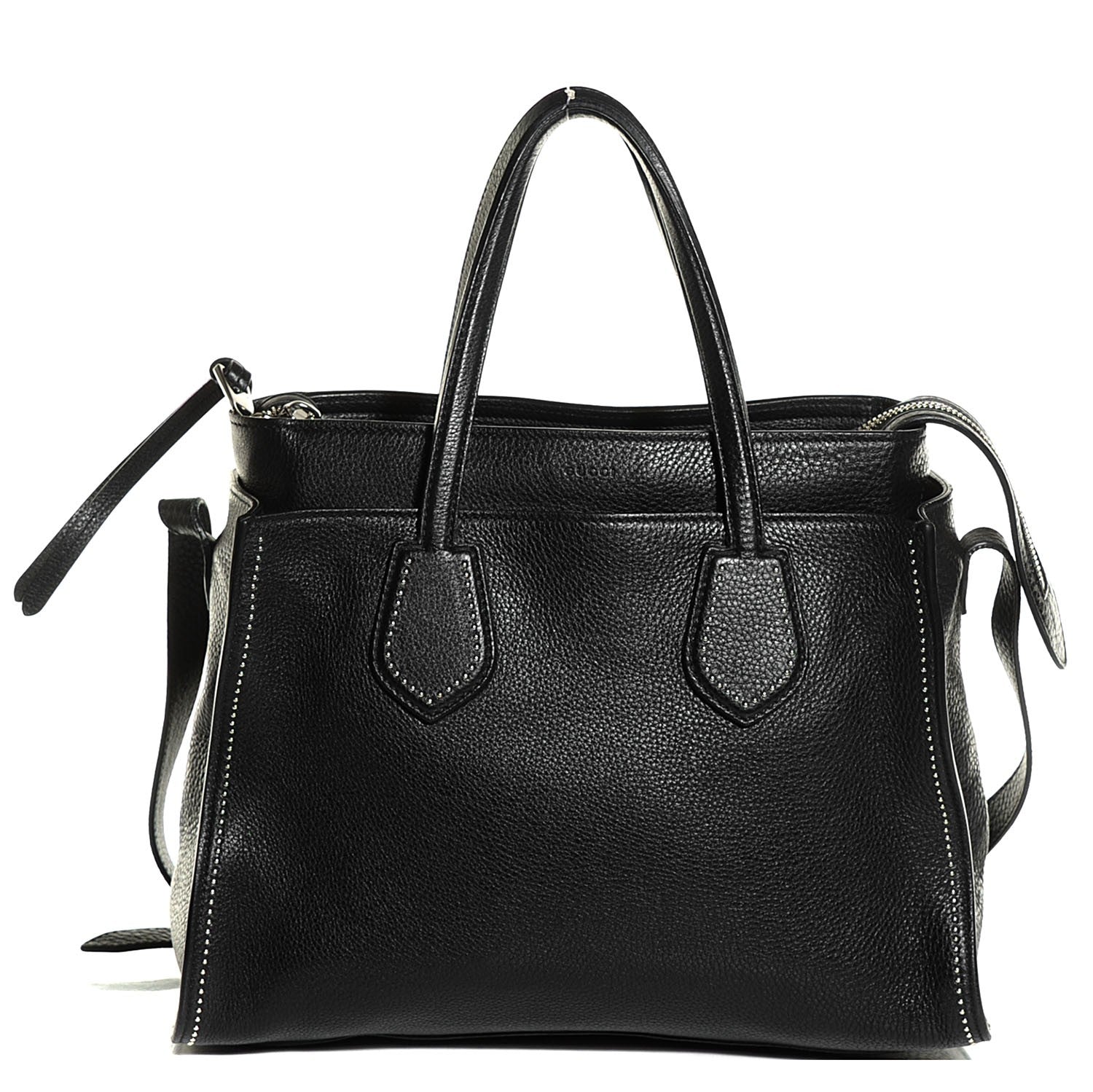 Gucci Grained Calfskin Studded Ramble Medium Tote Black 1 of 7