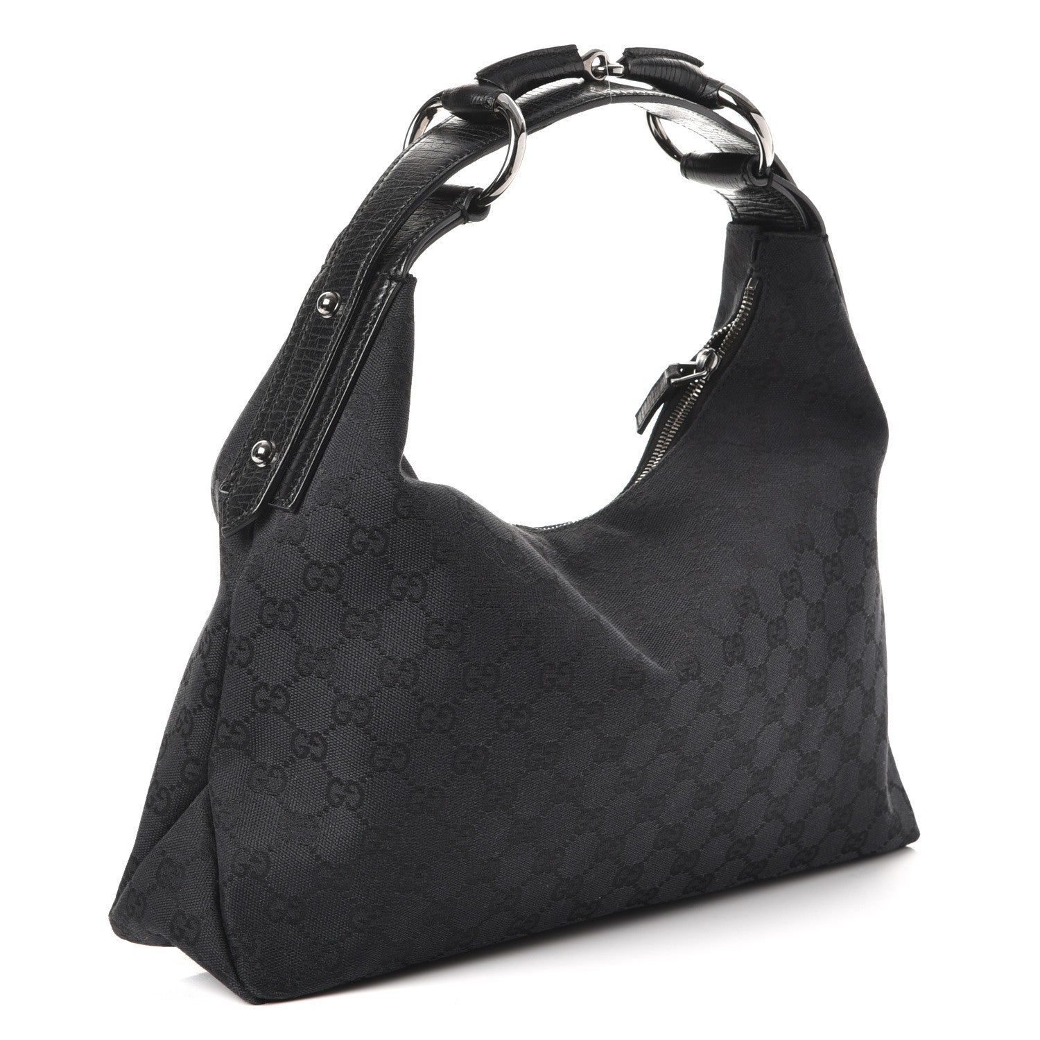 Gucci Monogram Medium Horsebit Chain Hobo Black 3 of 12