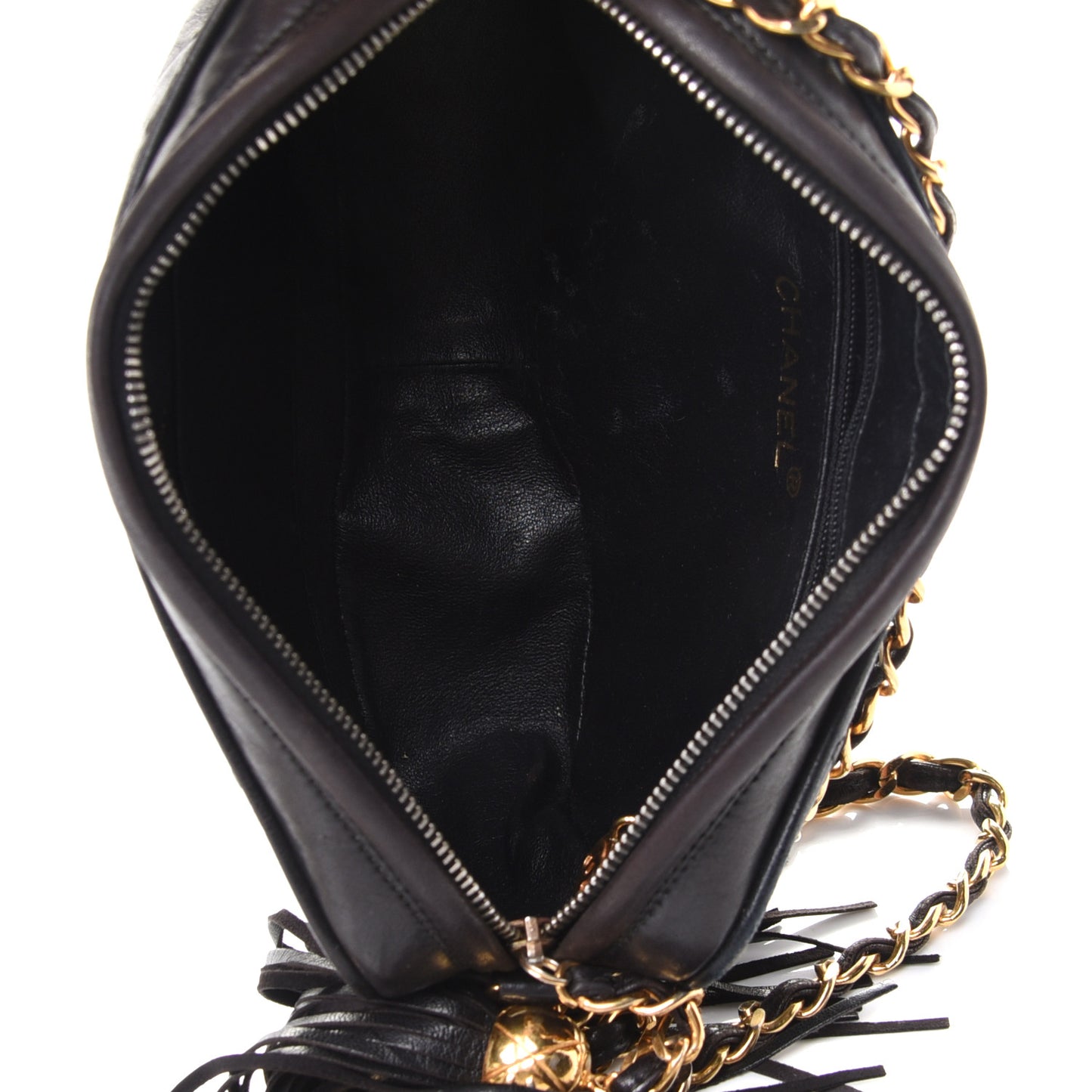 Lambskin Quilted Tassel Camera Case Black