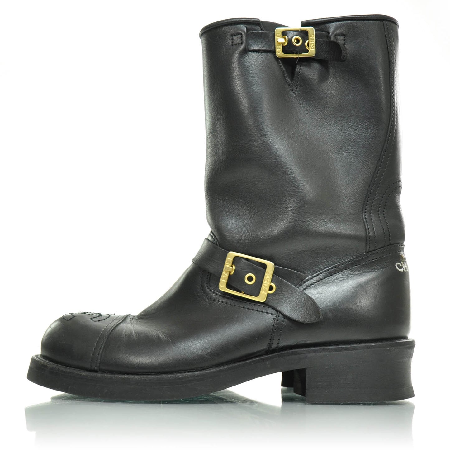 Leather Motorcycle Boots 40 Black