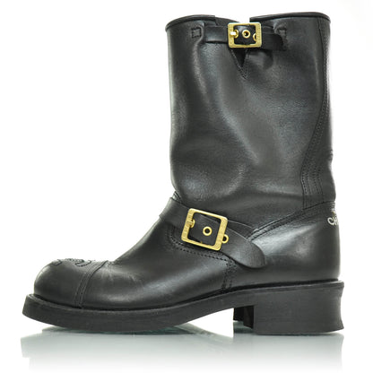 Chanel Leather Motorcycle Boots 40 Black 2 of 5