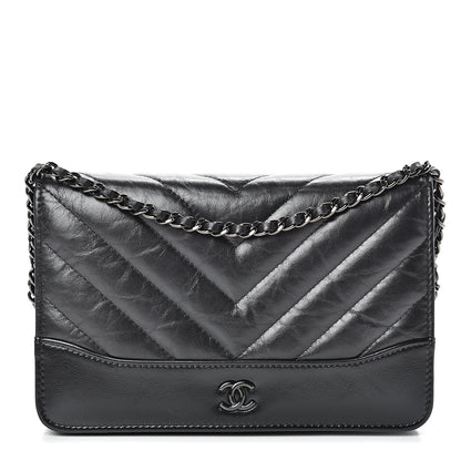 Chanel Aged Calfskin Chevron Quilted Gabrielle Wallet On Chain WOC Black 1 of 16