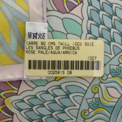 Hermes Silk Les Sangles de Phoebus Scarf 90 Rose Pale Aqua Arnica 6 of 7