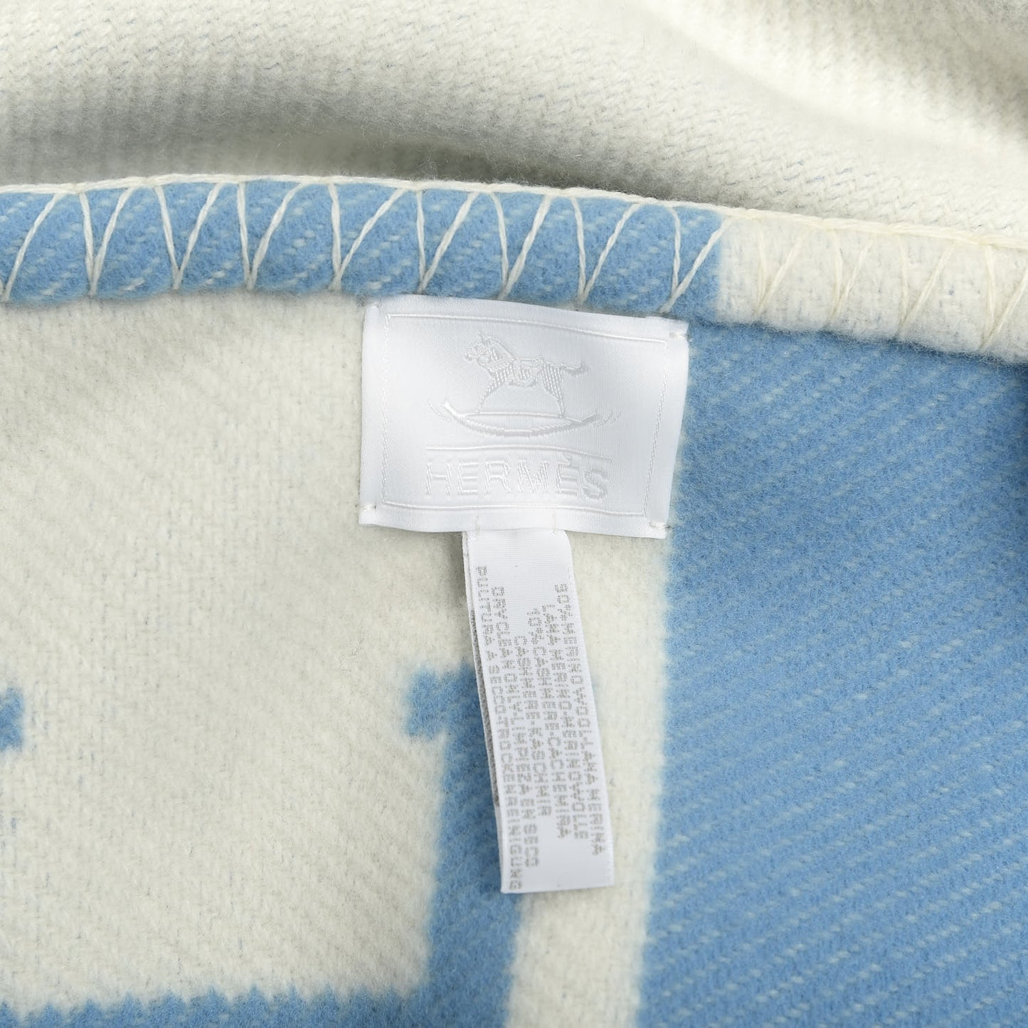 Wool Cashmere Avalon Baby Blanket Bleu Genievre White
