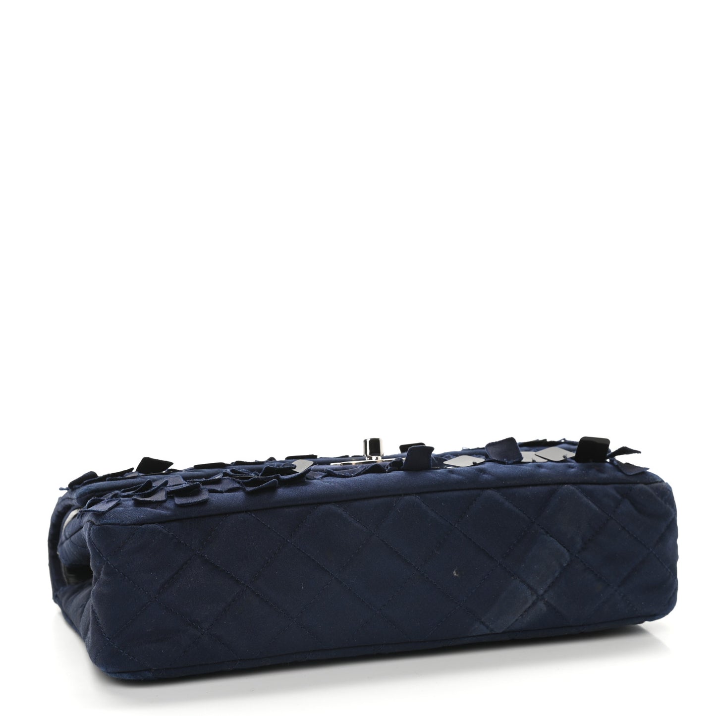 Satin Paillette Sequin Quilted Medium Single Flap Navy