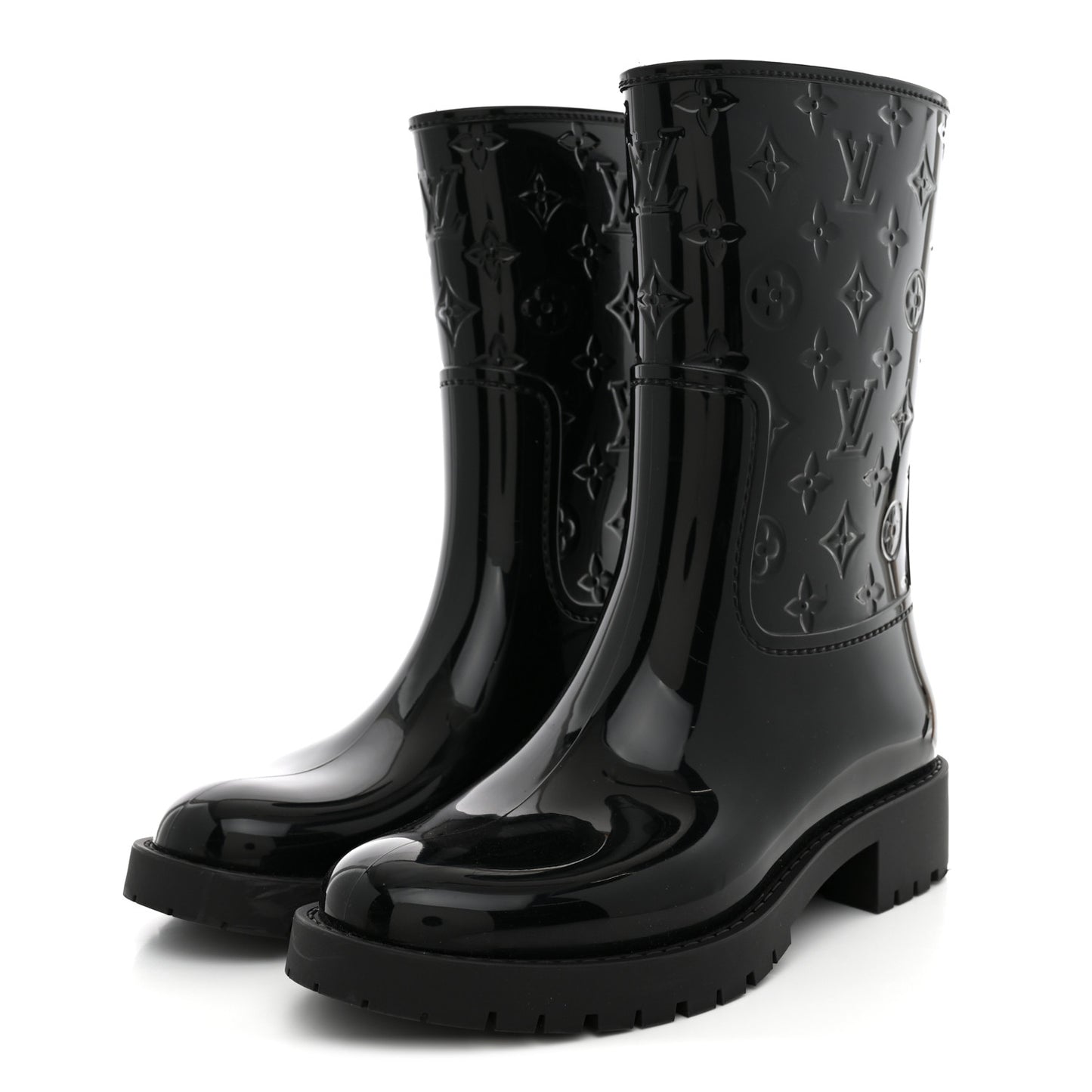 Rubber Embossed Monogram Drops Flat Half Boots 38 Black