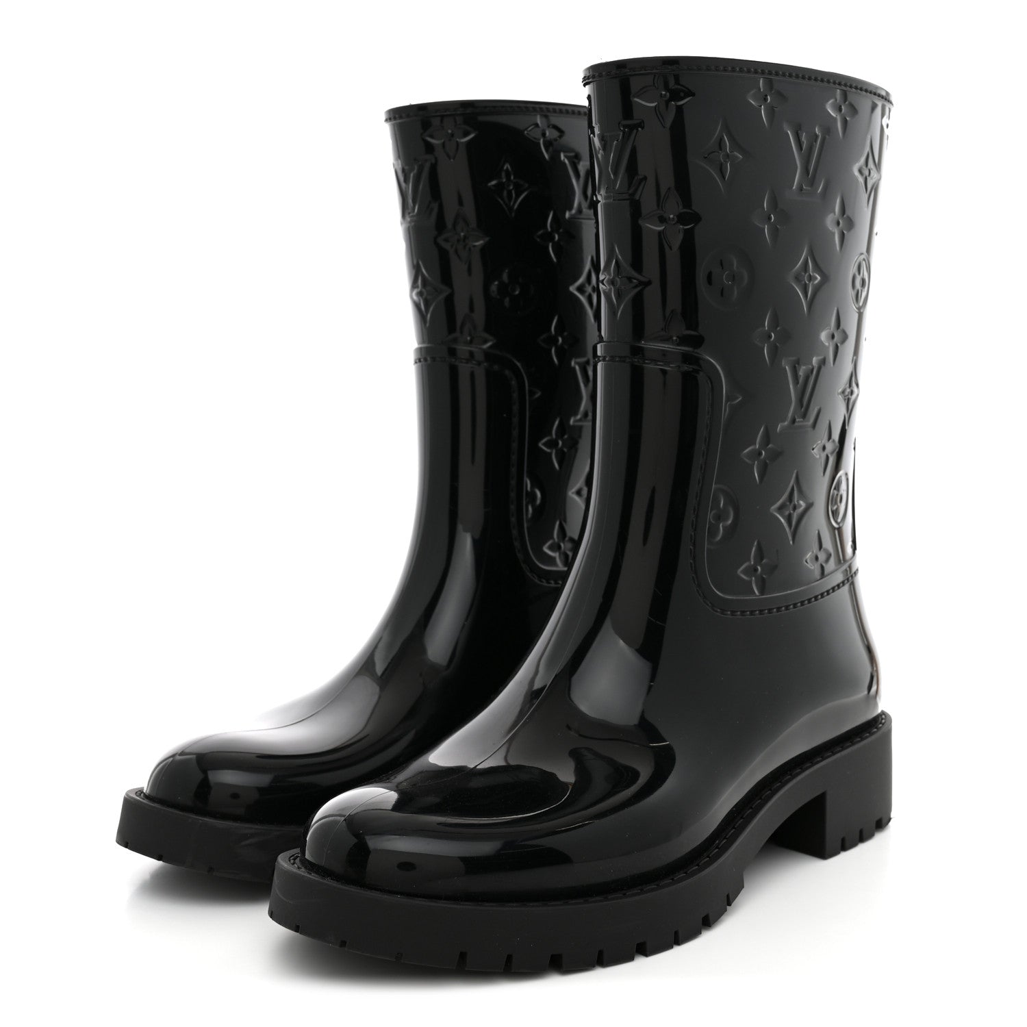 Louis Vuitton Rubber Embossed Monogram Drops Flat Half Boots 38 Black 4 of 10