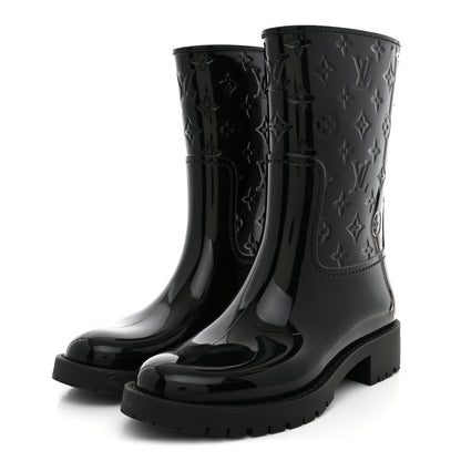 Louis Vuitton Rubber Embossed Monogram Drops Flat Half Boots 38 Black 4 of 10