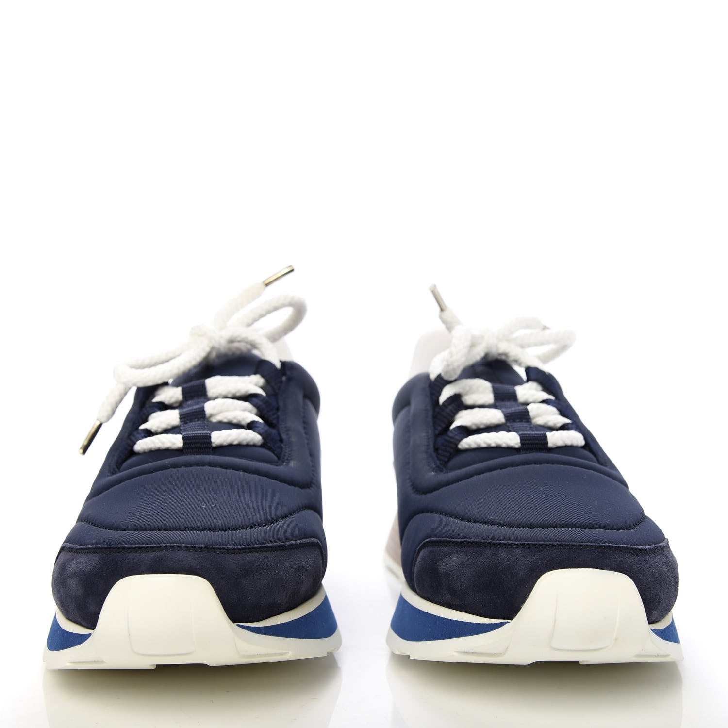 Hermes Technical Canvas Calfskin Suede Goatskin Womens Buster Sneakers 40 Marine White 2 of 10