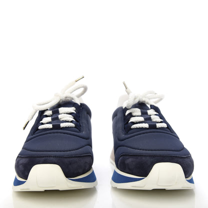 Hermes Technical Canvas Calfskin Suede Goatskin Womens Buster Sneakers 40 Marine White 2 of 10