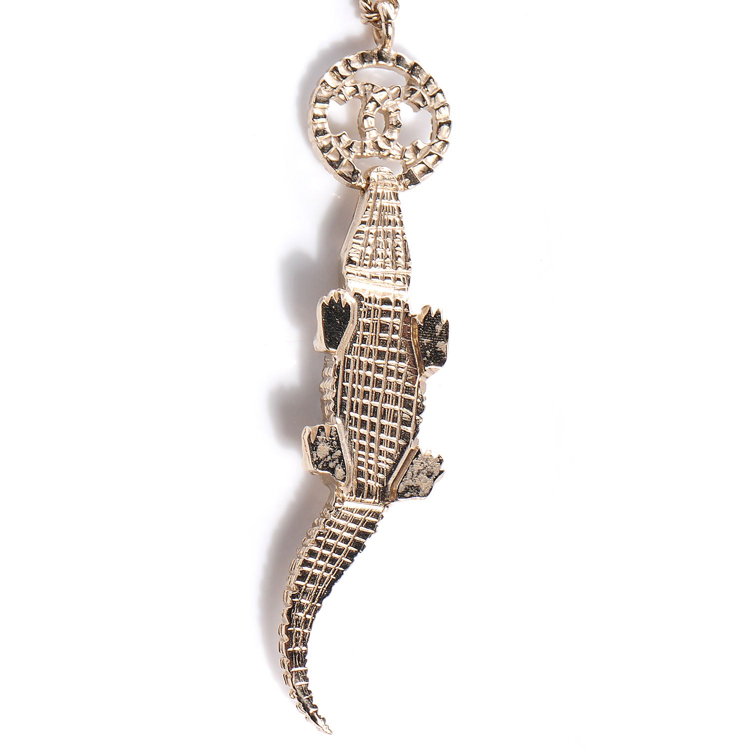 Chanel Crystal CC Alligator Necklace Gold 4 of 6