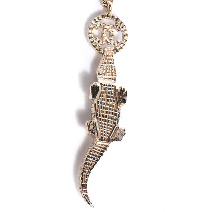 Chanel Crystal CC Alligator Necklace Gold 4 of 6