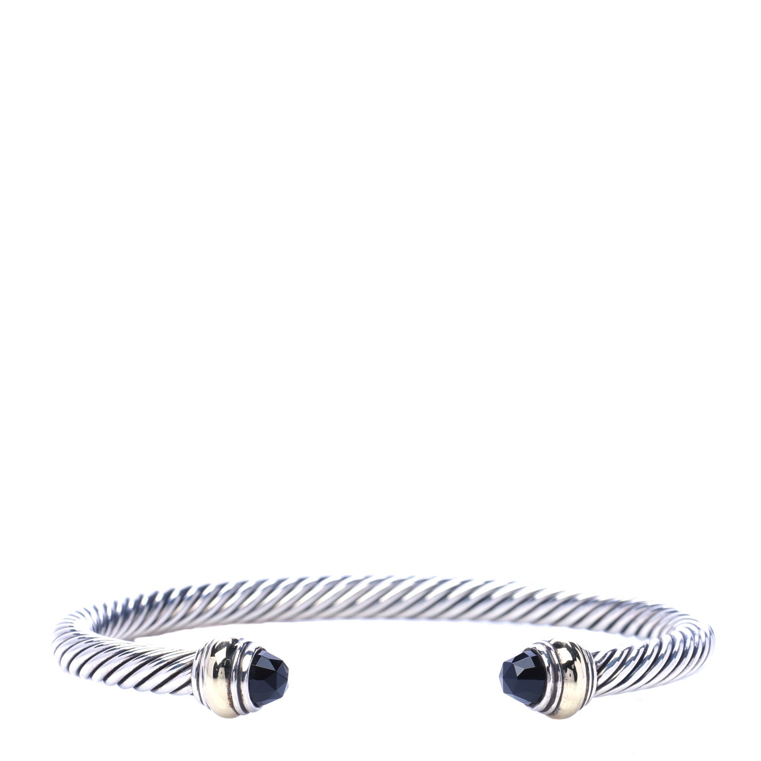 David Yurman Sterling Silver 18K Yellow Gold Black Onyx 5mm Cable Classics Bracelet 1 of 4