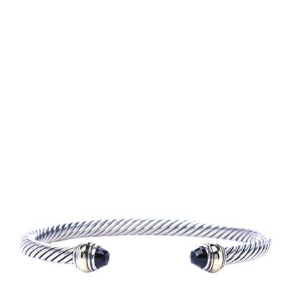 David Yurman Sterling Silver 18K Yellow Gold Black Onyx 5mm Cable Classics Bracelet 1 of 4