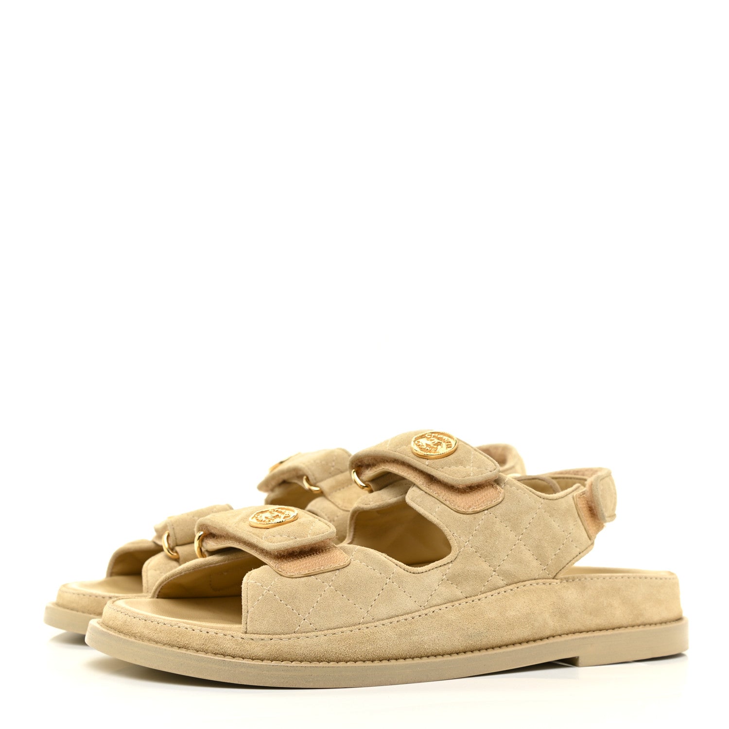Chanel Suede Calfskin Velcro Dad Sandals 37.5 Beige 3 of 8