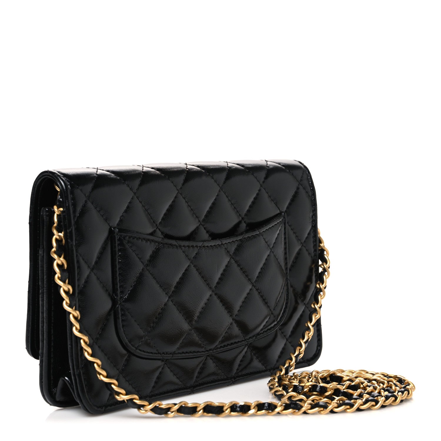 Chanel Shiny Lambskin Quilted CC Bow Wallet on Chain WOC Black 3 of 11