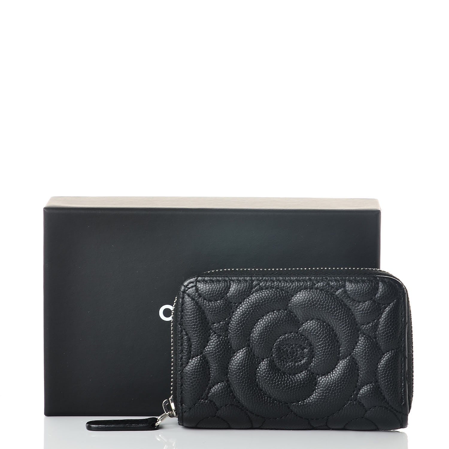 Chanel Caviar Camellia Embossed Zip Coin Purse Black 8 of 8