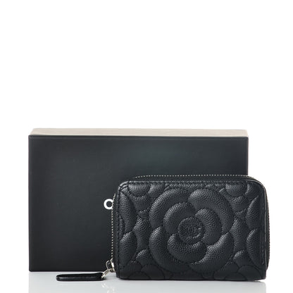 Chanel Caviar Camellia Embossed Zip Coin Purse Black 8 of 8
