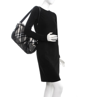Burberry Nylon Beat Check Studded Medium Edenham Satchel Black 16 of 23