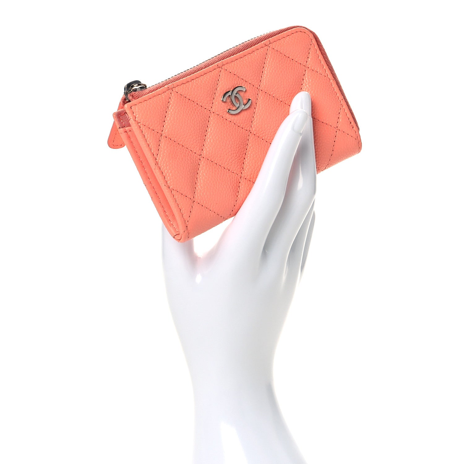 Chanel Caviar Quilted Zipped Key Holder Case Coral 2 of 9