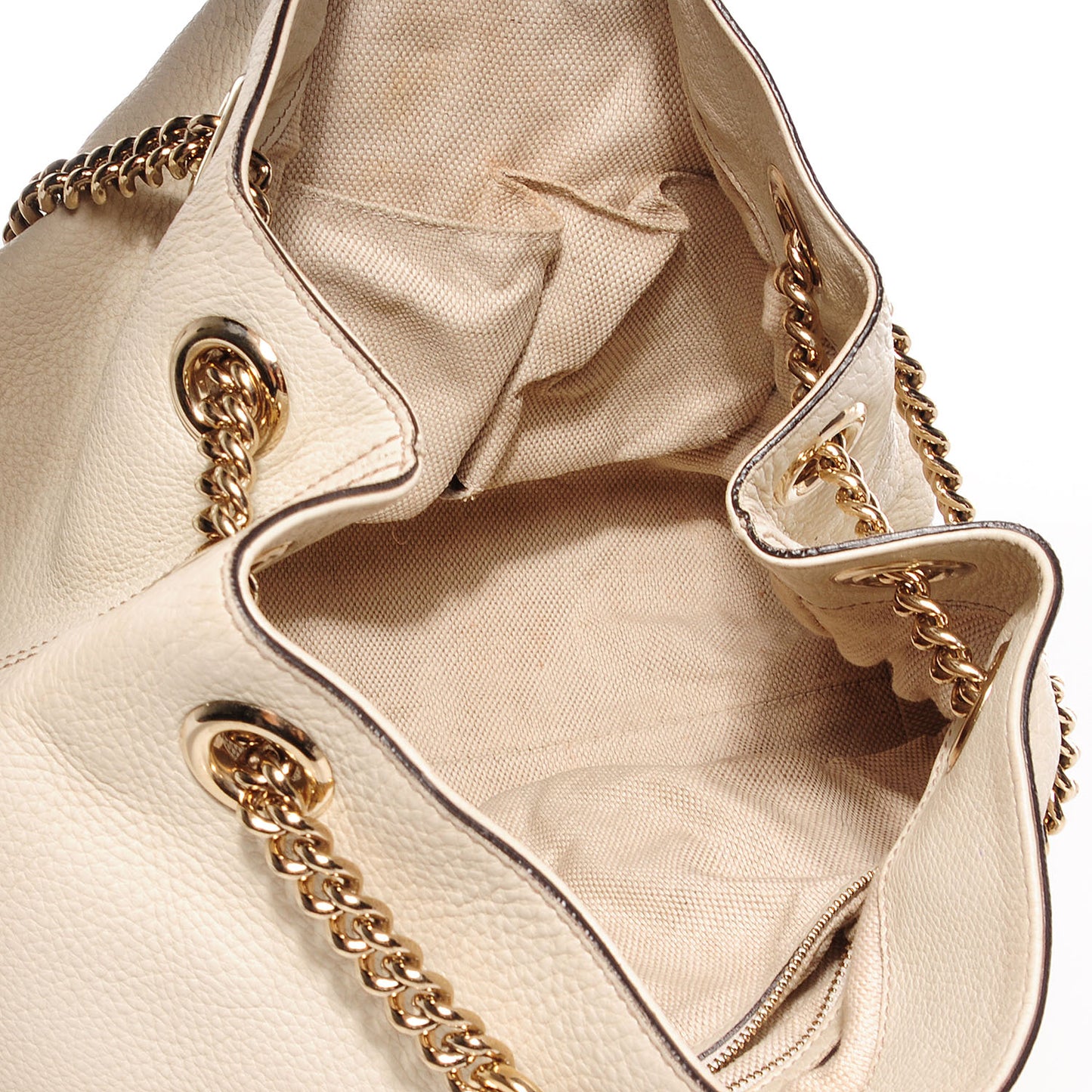 Pebbled Calfskin Medium Soho Chain Shoulder Bag Off White