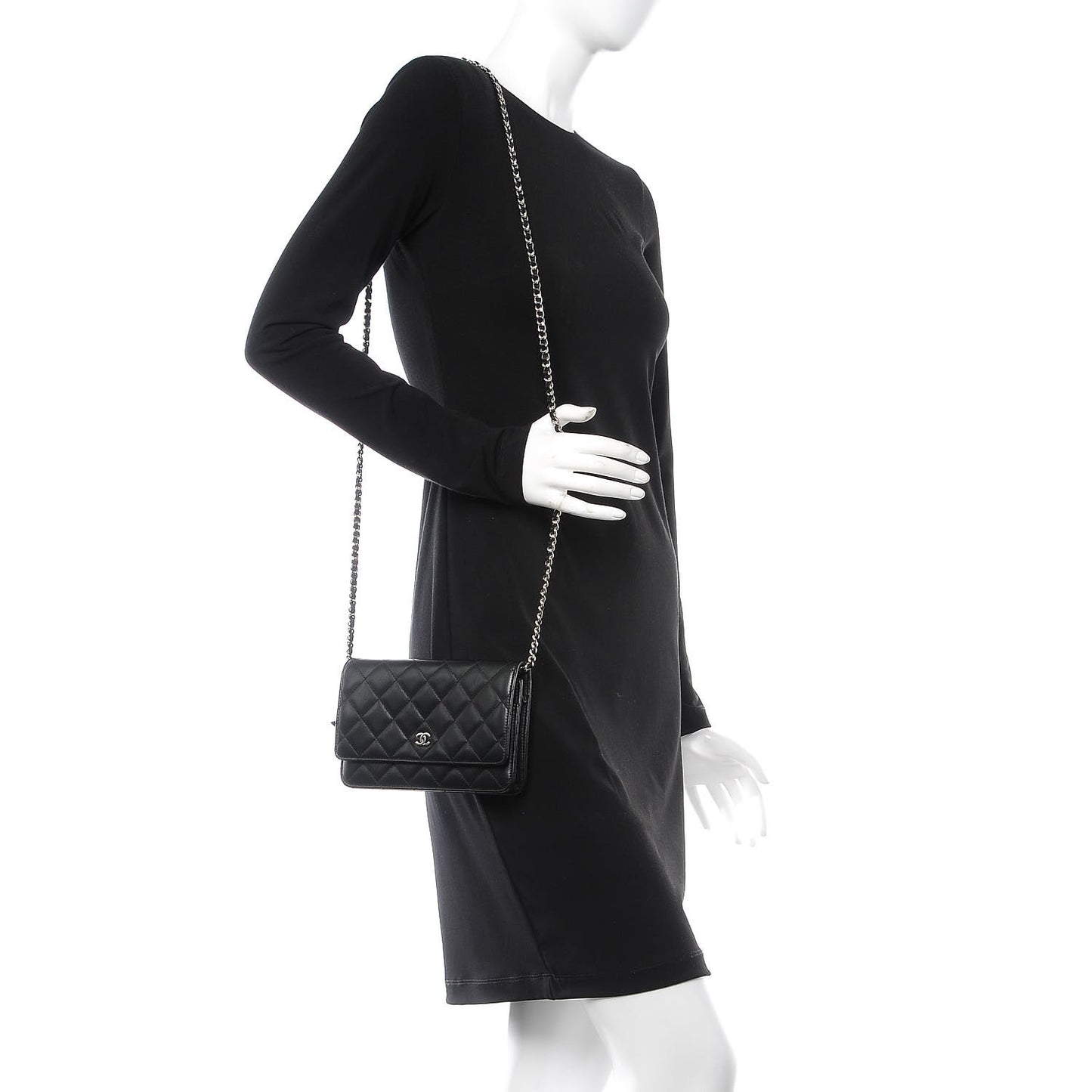 Lambskin Quilted Wallet On Chain WOC Black