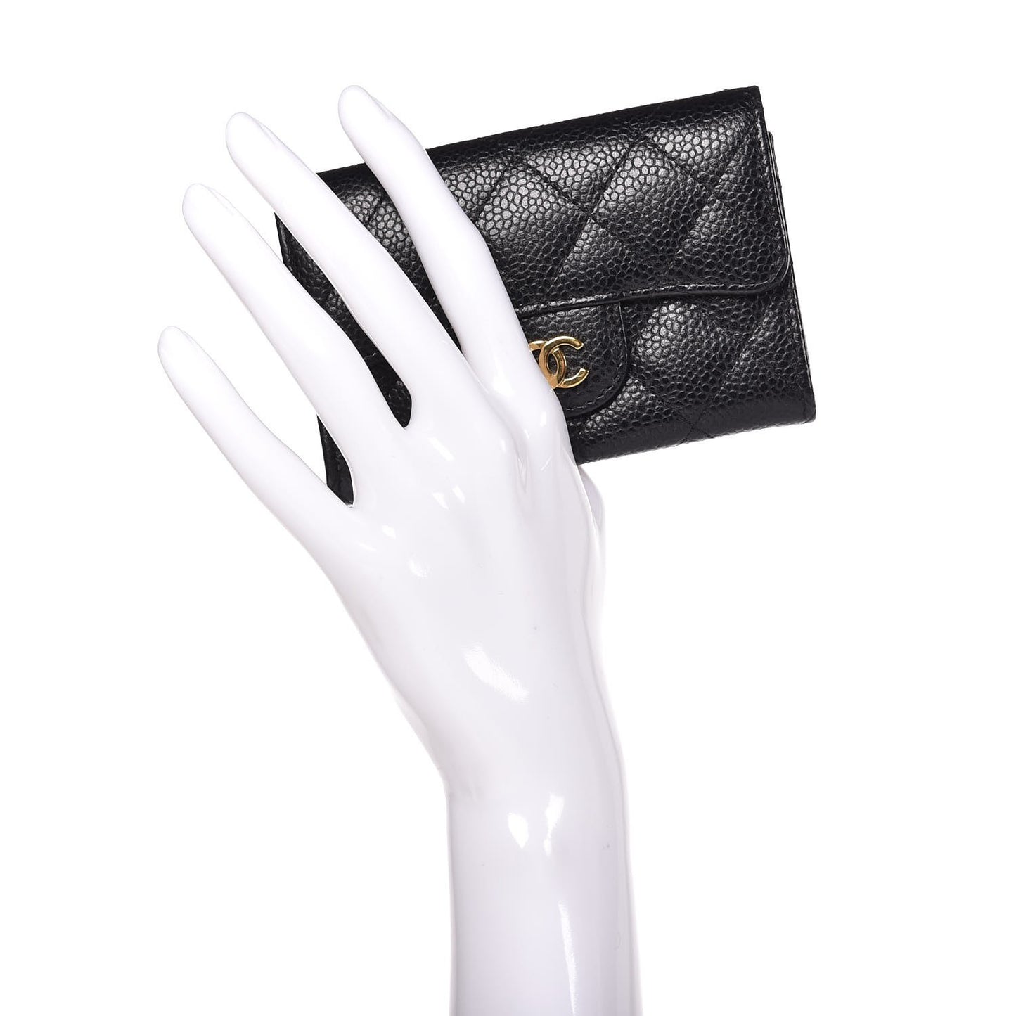 Caviar Quilted Flap Card Holder Black