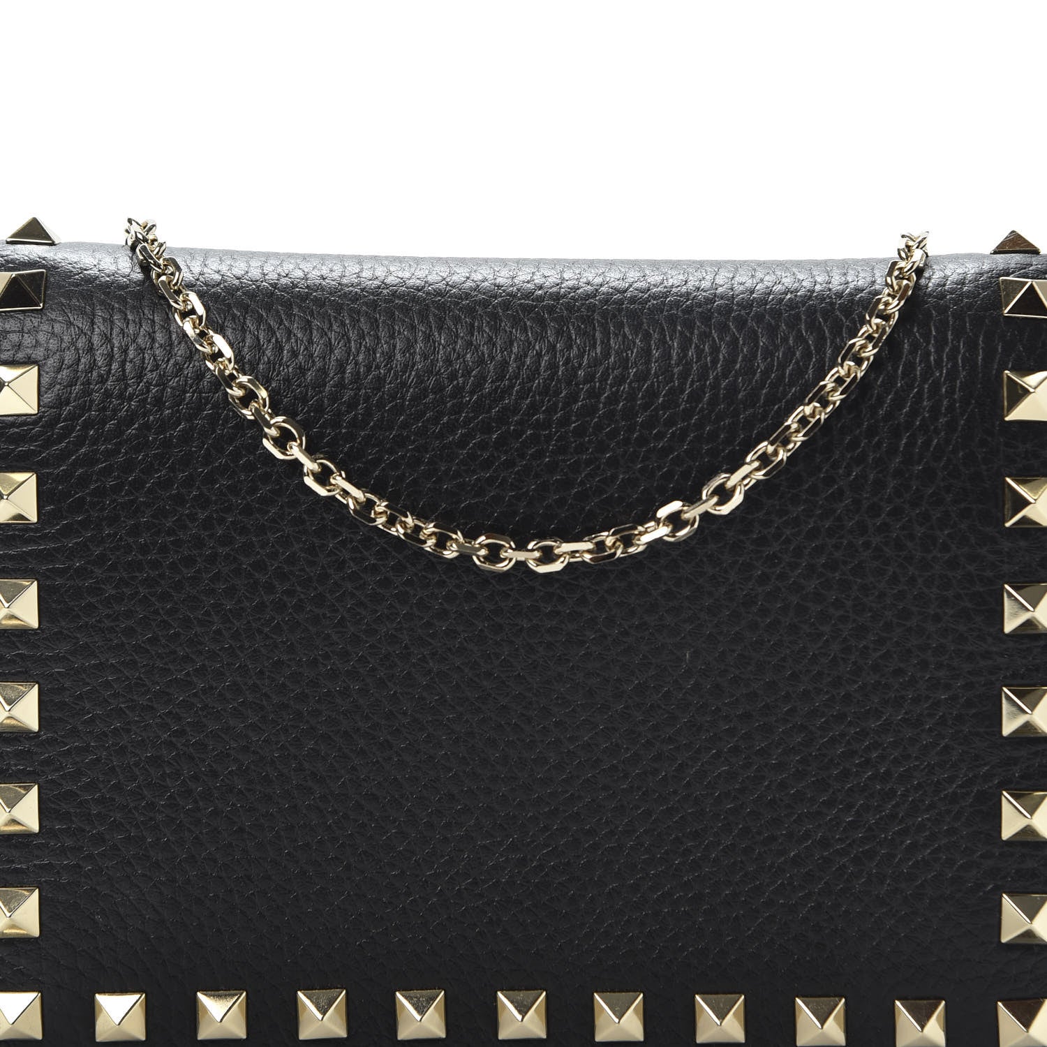 Valentino Garavani Pebbled Calfskin Rockstud Wallet on Chain Black 8 of 8