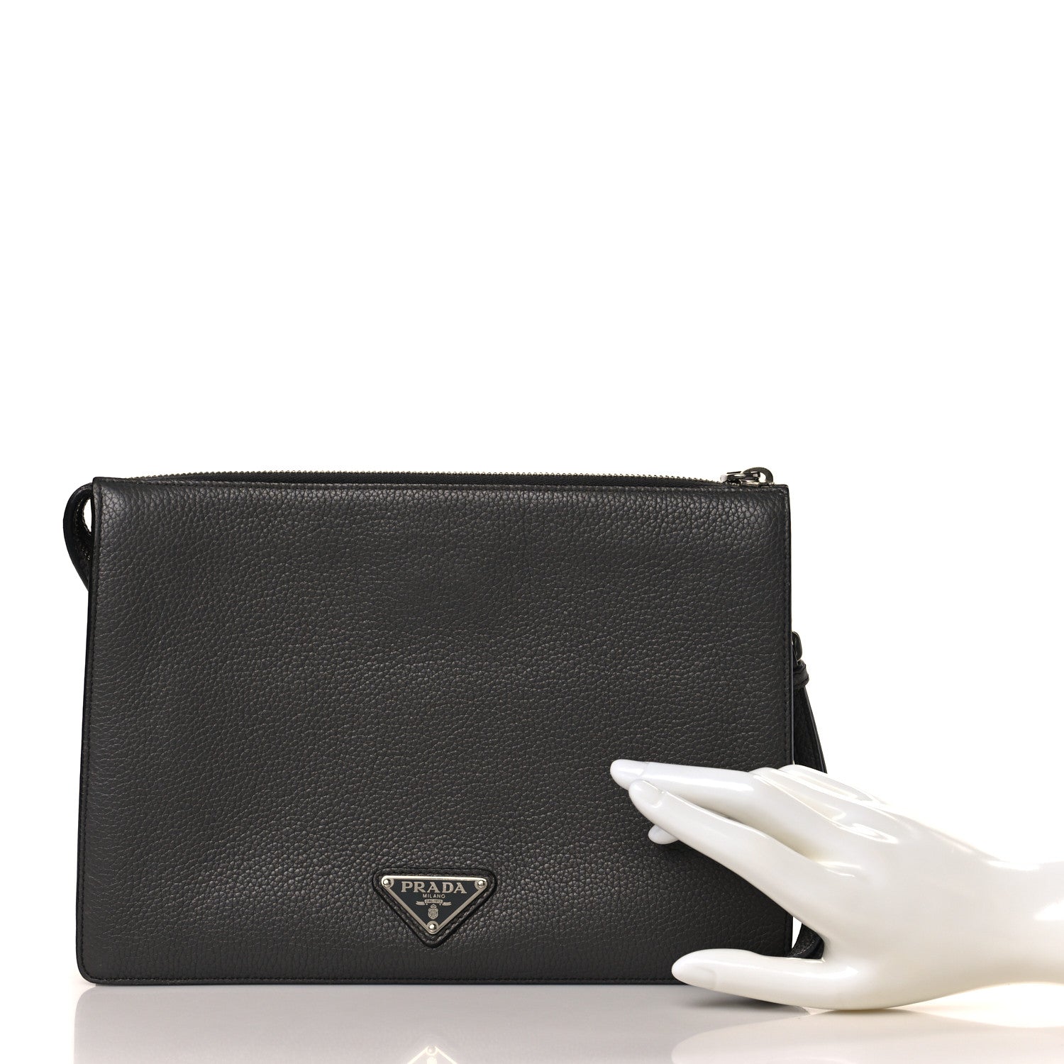 Prada Vitello Daino Wristlet Pouch Grey 2 of 8