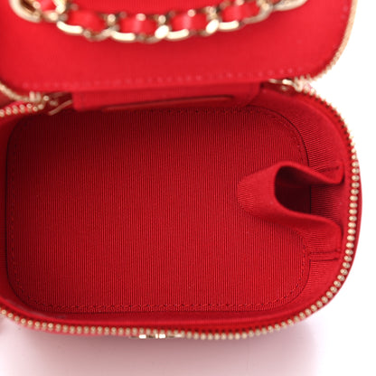 Chanel Lambskin Camellia Embossed Mini Vanity Case With Chain Red 5 of 8