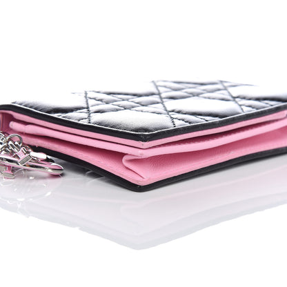 Christian Dior Lambskin Cannage Bi-Color Small Lady Dior Flap Card Holder Black Pink 9 of 10