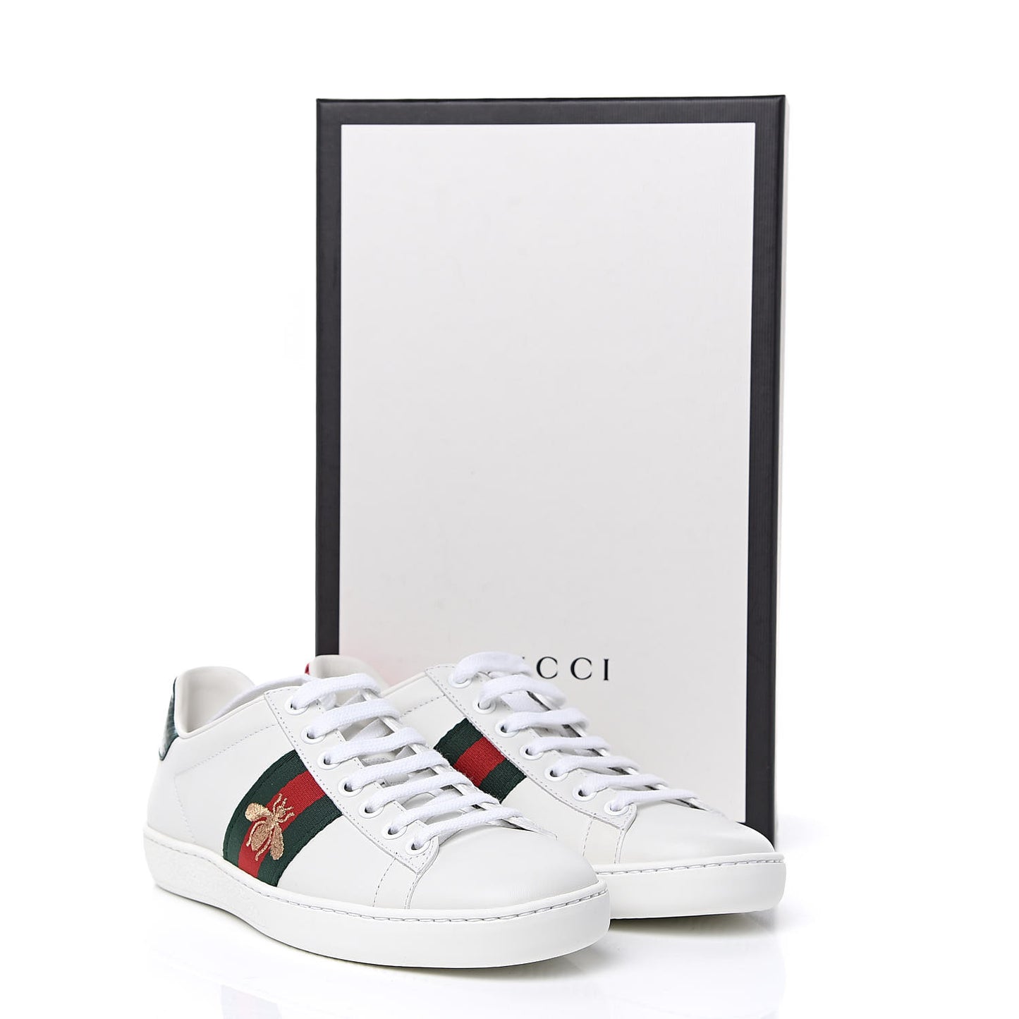 Calfskin Ayers Bee Embroidered Womens Ace Sneakers 35 White Green