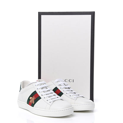 Gucci Calfskin Ayers Bee Embroidered Womens Ace Sneakers 35 White Green 9 of 9