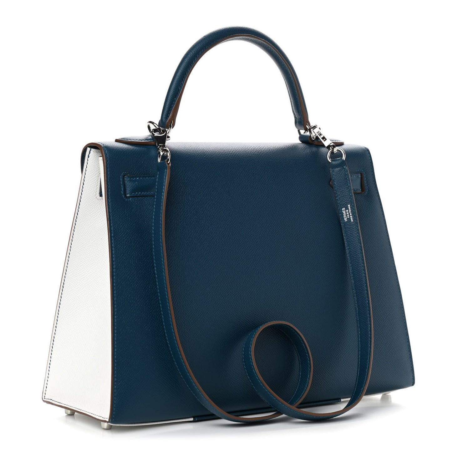 Epsom Kelly Flag Sellier 32 Bleu Thalassa White