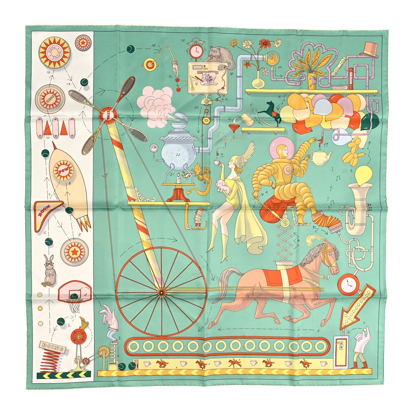 Silk Tea For Two Scarf 90 Vert Jade White