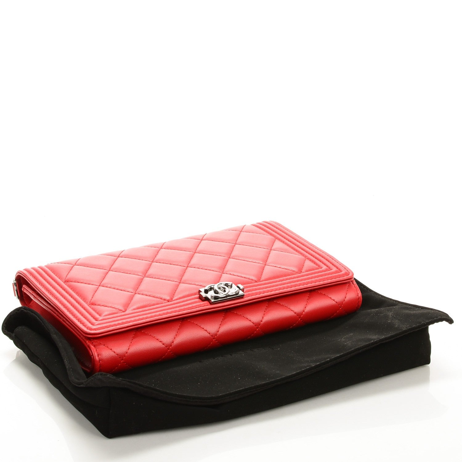 Chanel Lambskin Quilted Boy Wallet On Removable Chain WOC Red 4 of 8