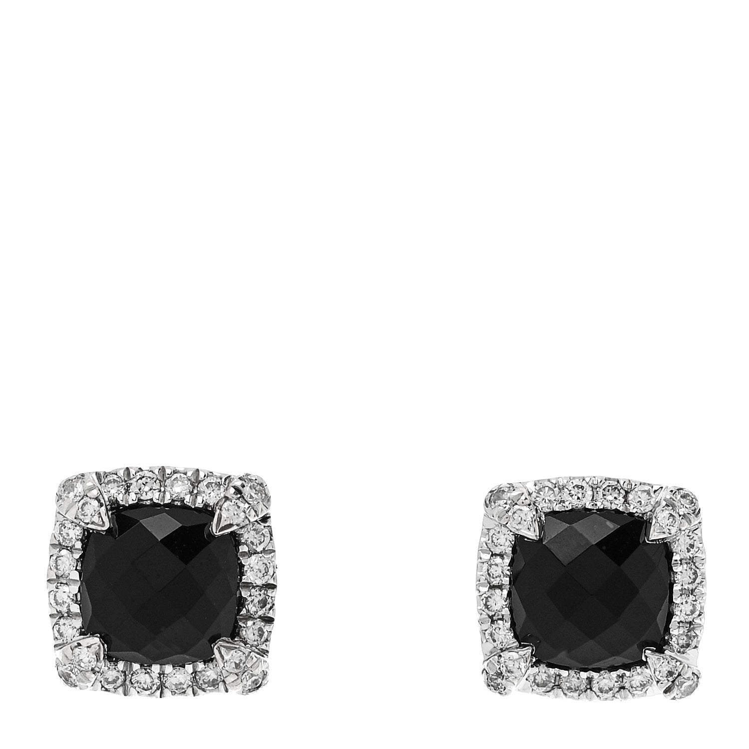 David Yurman Sterling Silver Diamond Black Onyx Petite 5mm Chatelaine Bezel Earrings 1 of 5