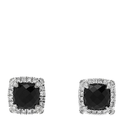 David Yurman Sterling Silver Diamond Black Onyx Petite 5mm Chatelaine Bezel Earrings 1 of 5