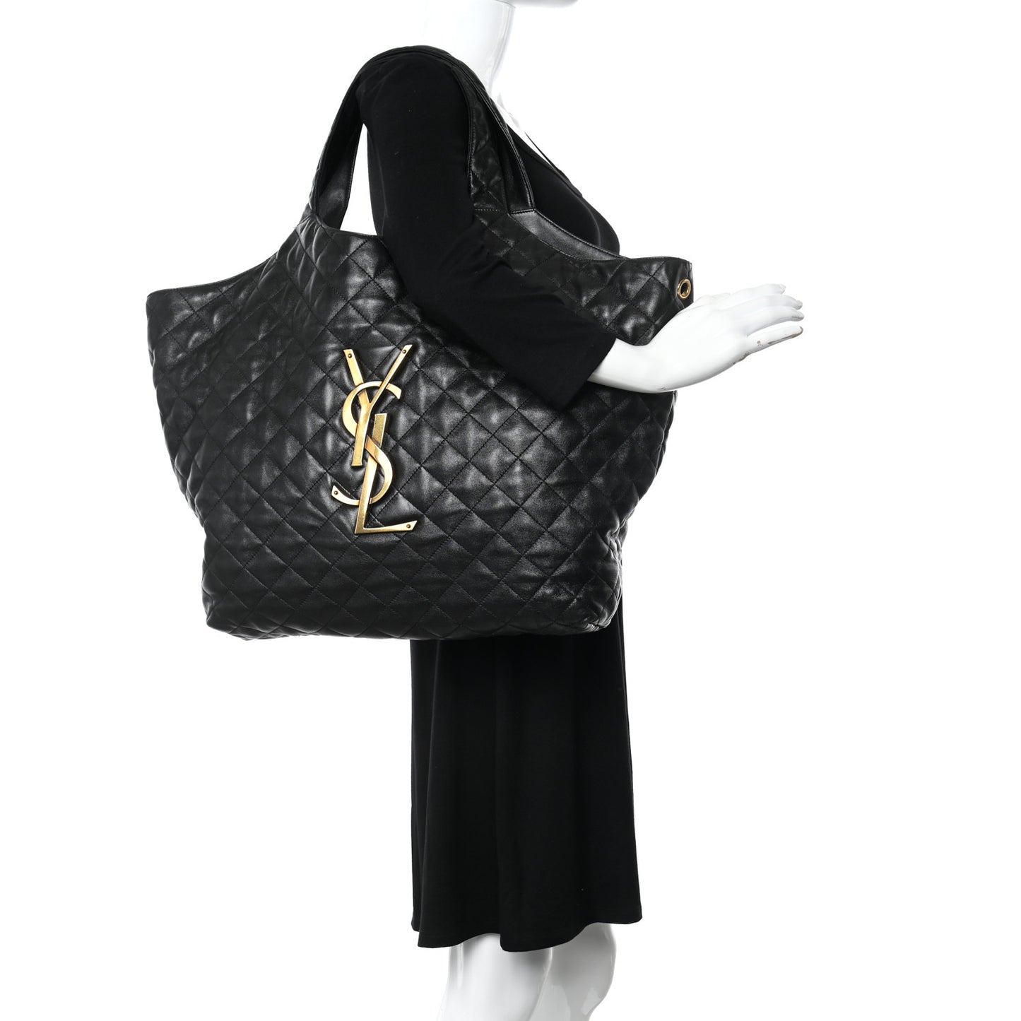 Lambskin Quilted Maxi Icare Shopping Tote Black